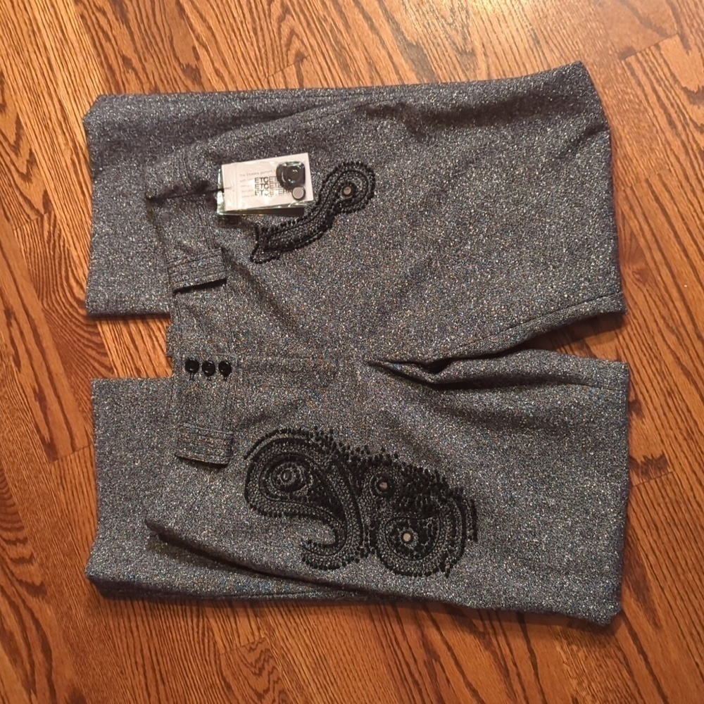 New Dark wool blend textured tweed Paisley embellished trousers NWT sz 10 - Picture 6 of 10